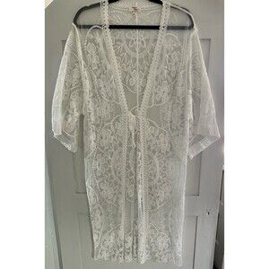 Dizzy Lizzy Boho Ivory Lace Duster Kimono Coverup Summer Size S